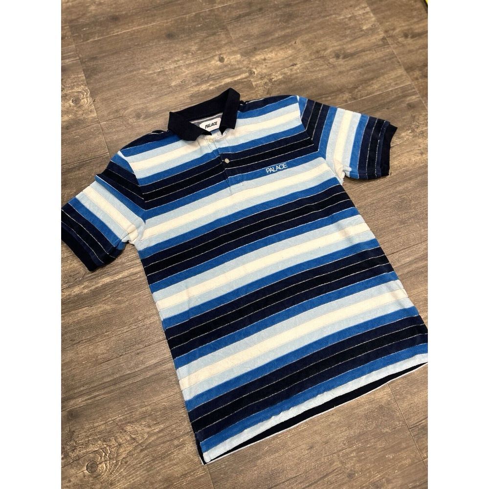 Palace Skateboards Terry Cloth Polo‎ Shirt Blue Striped Men Size Large EUC (146)